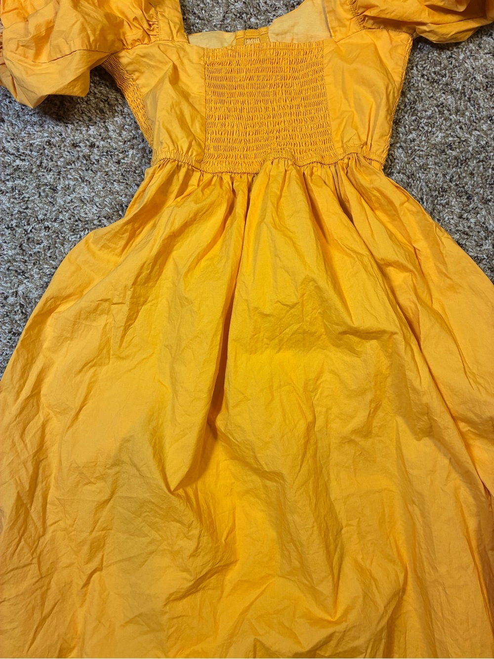 Showpo Raiza Smocked Shirred Waist Puff Sleeve Maxi Dress Marigold - Picture 14 of 14